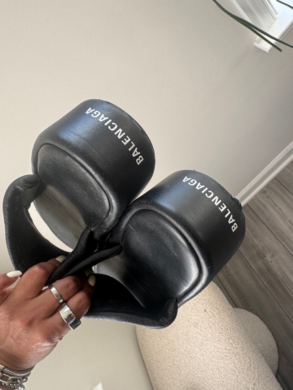 Balenciaga Black Platform Slide Sandals with Logo Heel Sz 40 - Picture 6 of 8